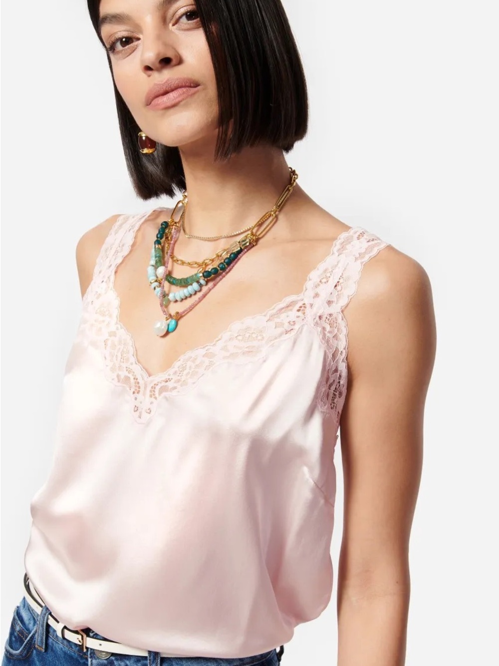 NWT Cami NYC Fernanda Lace Trim Silk Charmeuse Tank - Parfait/light pink - Large - Picture 3 of 11